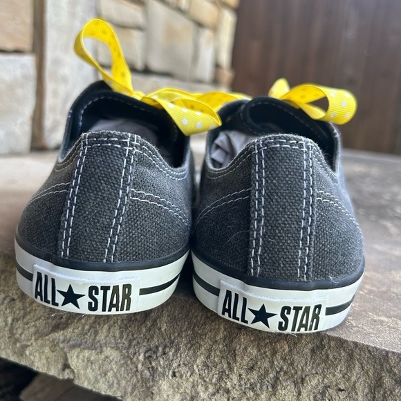 Converse All Star grey Sneakers w/Yellow laces & bling colorful toe Sz-8.  Ps - Picture 7 of 9
